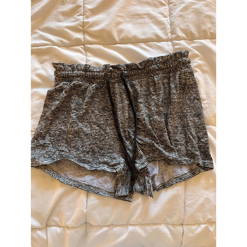Women's Black and White Striped Knit Lounge Shorts - Size M